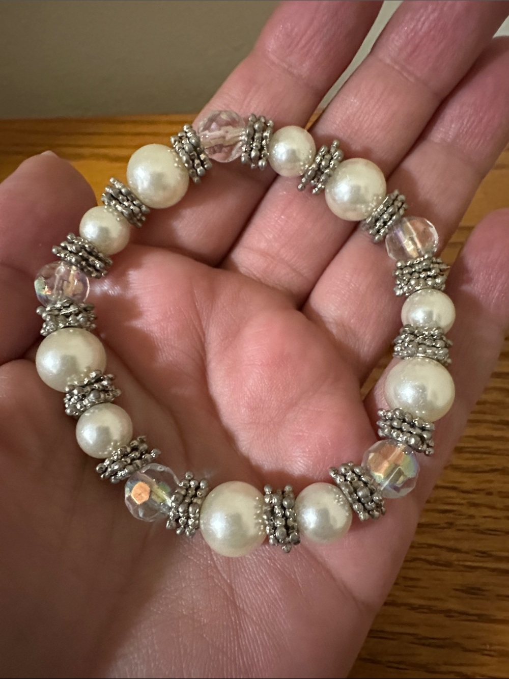 Pearl and Crystal Stretch Bracelet Set - Lavender and Ivory - Picture 3 of 3